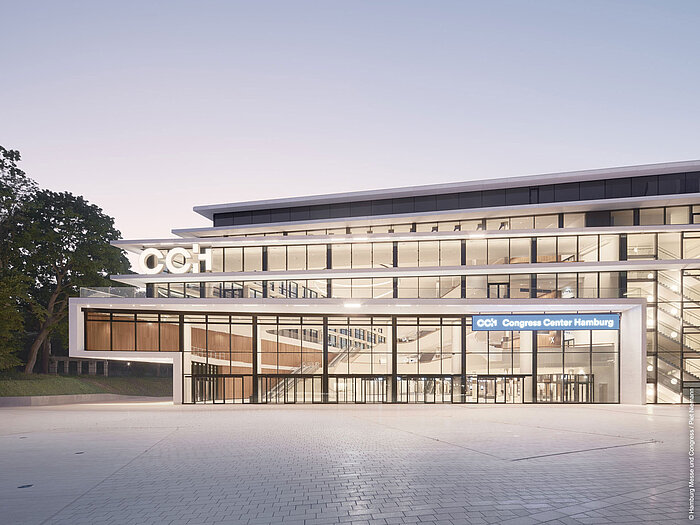Exterior view of the Congress Center Hamburg building.